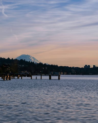 Seattle skyline with ferry on Elliott Bay